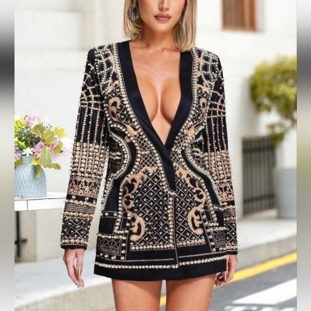 Blazer For Women V Neck Long Sleeve Flares Colorblock Blazers Female - Picture 15 of 16